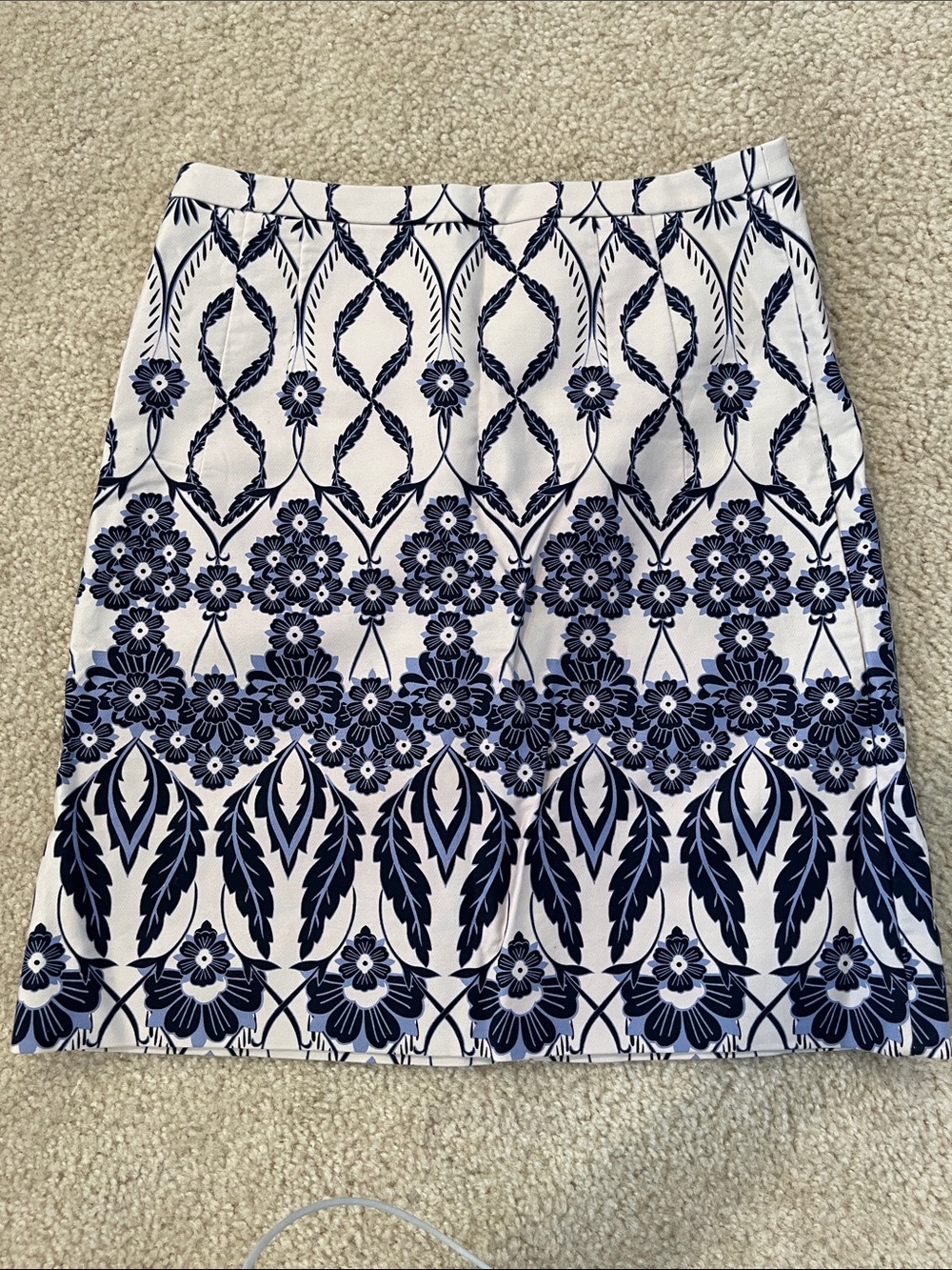 J.Crew ecru/blue floral print skirt Size 2